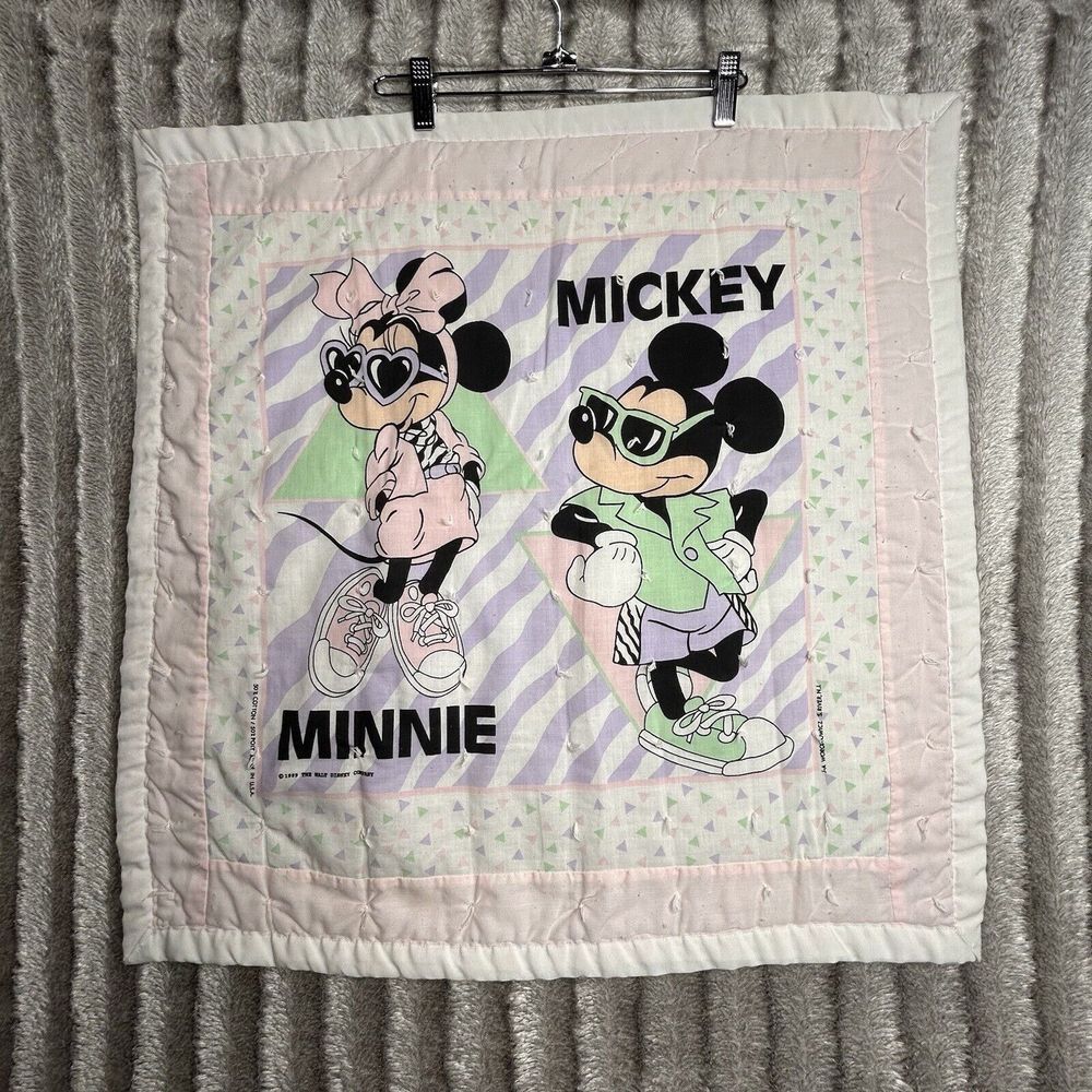 Vintage baby blanket Mickey‎ minnie Mouse Quilted 26x26 Multicolor